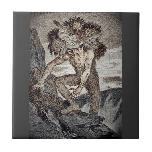 Drie Headed Monster Tegeltje (Voorkant)
