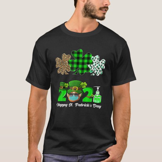 Drie Heart Shamrocks Leopard Pset St Patrick's D T-shirt (Voorkant)