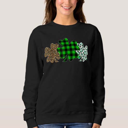 Drie Heart Shamrocks Leopard Pset St Patrick's D Trui (Voorkant)