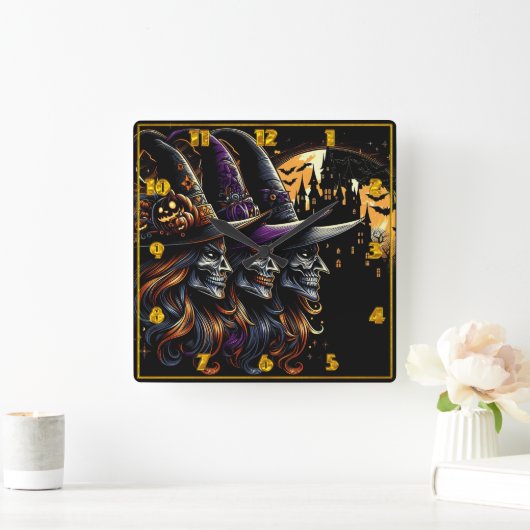 Drie heksen betoveren op Halloween Vierkante Klok (Huis)