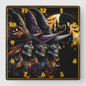 Drie heksen betoveren op Halloween Vierkante Klok (Voorkant)