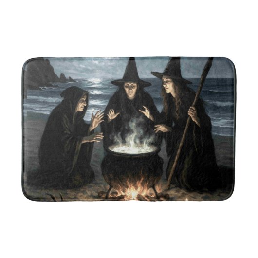 Drie Heksen Brouwen Ketel Volle Maan Strand Badmat (Voorkant)