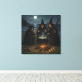 Drie Heksen Brouwen Ketel Volle Maan Strand Canvas Afdruk (Insitu (Houten vloer))