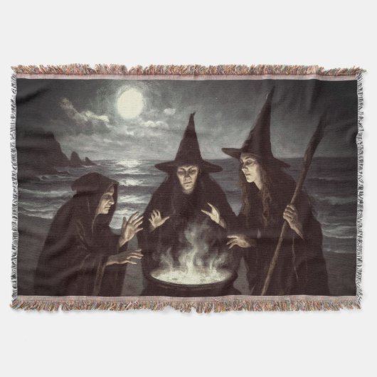 Drie Heksen Brouwen Ketel Volle Maan Strand  Deken (Voorkant)