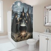 Drie heksen brouwen ketel Volle maan strand Douchegordijn (In situ)