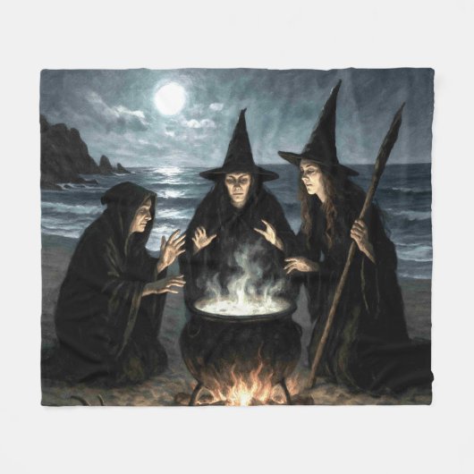 Drie Heksen Brouwen Ketel Volle Maan Strand Fleece Deken (Voorkant (Horizontaal))