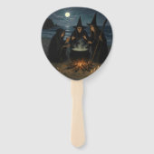 Drie Heksen Brouwen Ketel Volle Maan Strand Handwaaier (Voorkant)