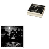 Drie heksen brouwen ketel Volle maan strand Rubberstempel (Gestempeld)