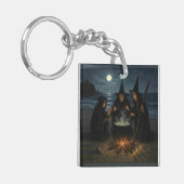 Drie heksen brouwen ketel Volle maan strand Sleutelhanger (Voorkant Links)