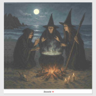 Drie Heksen Brouwen Ketel Volle Maan Strand Sticker