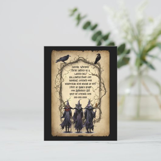 Drie heksen en twig Lijst Halloween Kaart (Staand voorkant)