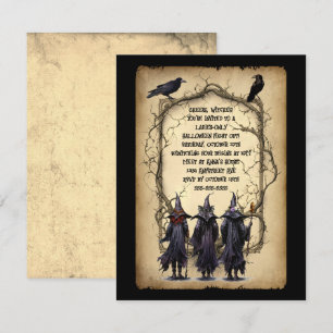 Drie heksen en twig Lijst Halloween Kaart