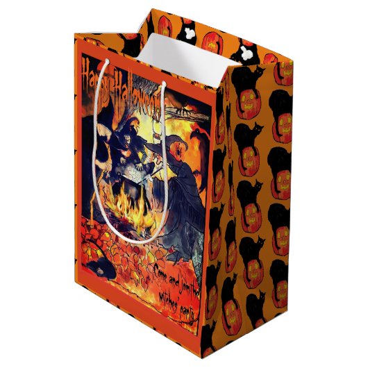 Drie heksen Halloween geschenk tas Medium Cadeauzakje (Achterkant Gekanteld)