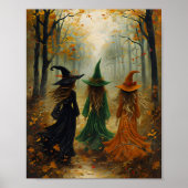 Drie heksen herfstbos  Halloweenmuur Poster (Voorkant)