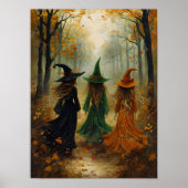 Drie heksen herfstbos  Halloweenmuur Poster (Voorkant)
