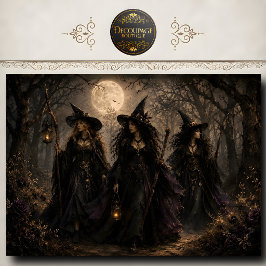 Drie Heksen Maneschijn Gotisch Bos Halloween Kunst Tissuepapier