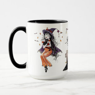 Drie Heksen met Zwarte Katten Halloween Fantasie Mok