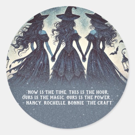 Drie heksen op nacht sterrenfeest Halloween Ronde Sticker (Voorkant)