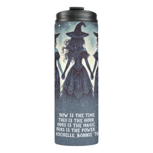 Drie heksen op nacht sterrenfeest Halloween Thermosbeker