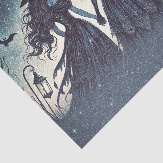 Drie heksen op nacht sterrenfeest Halloween Tissuepapier (Detail)