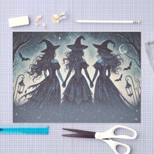 Drie heksen op nacht sterrenfeest Halloween Tissuepapier (Craft)