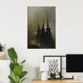 Drie Heksen Silhouetten in Nevel Occulte Poster (Thuiskantoor)