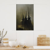 Drie Heksen Silhouetten in Nevel Occulte Poster (Keuken)