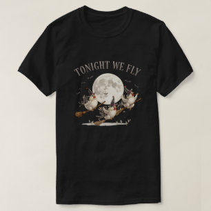 Drie heksenkippen vliegen voor de maan t-shirt