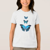 Drie heldere blauwe vintage vlindertjes T-shirt (Voorkant)