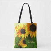 Drie Heldergele zonnebloemen op maat Tote Bag (Voorkant)