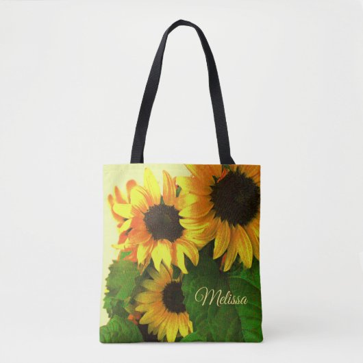Drie Heldergele zonnebloemen op maat Tote Bag (Voorkant)