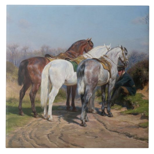 Drie hengsten (door Rosa Bonheur) Tegeltje (Voorkant)