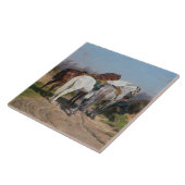 Drie hengsten (door Rosa Bonheur) Tegeltje (Zijkant)