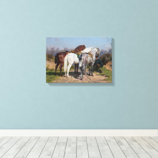 Drie hengstenpaarden (door Rosa Bonheur) Canvas Afdruk (Insitu (Houten vloer))