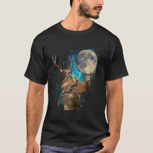 Drie herten huilen bij maan grappig 3 herten maan t-shirt