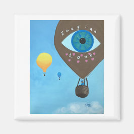 Drie hete luchtballonnen verbeelden liefde vierkan magneet