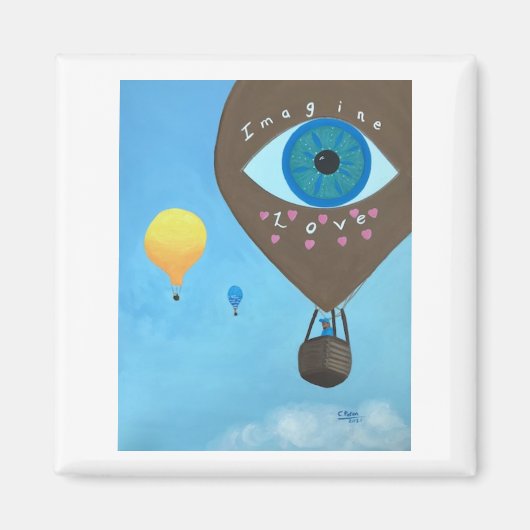 Drie hete luchtballonnen verbeelden liefde vierkan magneet (Voorkant)