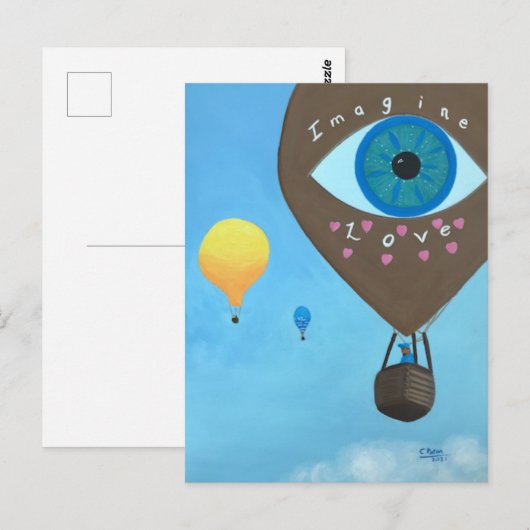 Drie heteluchtballonnen verbeelden Briefkaarten va (Voorkant / Achterkant)