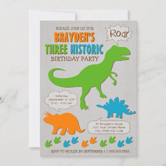 Drie historische dinosaurusNobeluitnodiging Kaart (Voorkant)