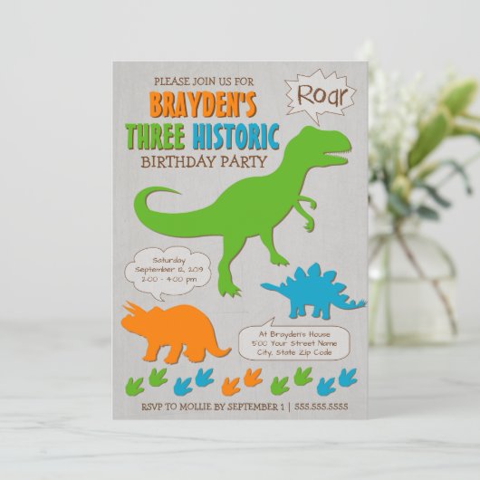 Drie historische dinosaurusNobeluitnodiging Kaart (Staand voorkant)