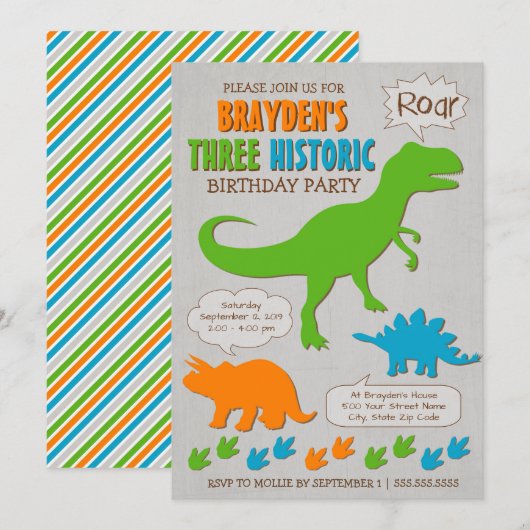 Drie historische dinosaurusNobeluitnodiging Kaart (Voorkant / Achterkant)