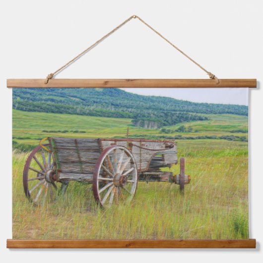 Drie historische wagons in een grap hangend wandkleed (Voorkant)