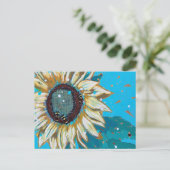 Drie hommels op een zonnebloem briefkaart (Staand voorkant)