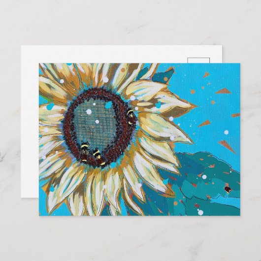 Drie hommels op een zonnebloem briefkaart (Voorkant / Achterkant)