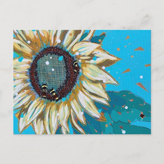 Drie hommels op een zonnebloem briefkaart (Voorkant)