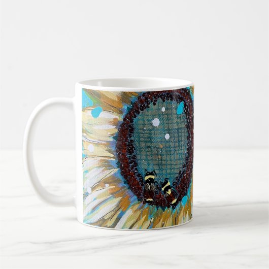 Drie hommels op een zonnebloem koffiemok (Links)