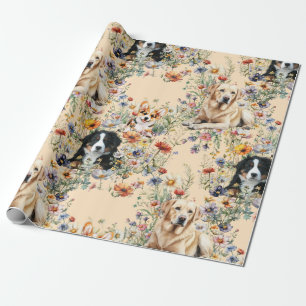 Drie honden in bloemen naadloos  cadeaupapier