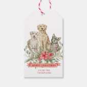 Drie Honden met Bloemen | Vrolijk kerstfeest Cadeaulabel (Voorkant)