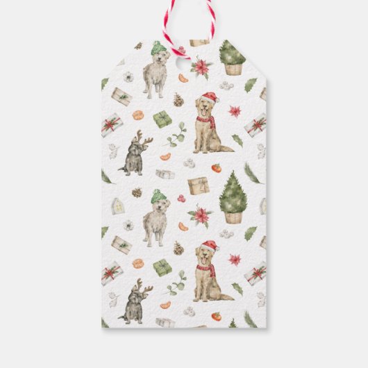 Drie Honden met Bloemen | Vrolijk kerstfeest Cadeaulabel (Achterkant)