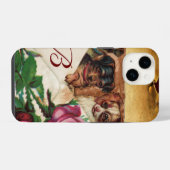 DRIE HONDSJES MET ROZEN MONOGRAM iPhone HOESJE (Achterkant horizontaal)